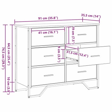 vidaXL Κουτί με συρτάρια 6-Συρτάρι Μαύρη Οξυά 91x35,5x74,5cm