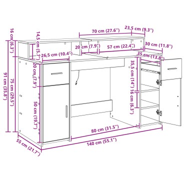 vidaXL Γραφείο Μαύρης Δρυός 140x55x91cm Επεξεργασμένο Ξύλο 1 τεμ.
