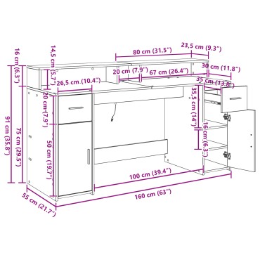 vidaXL Γραφείο Μαύρης Δρυός 160x55x91cm Επεξεργασμένο Ξύλο 1 τεμ.