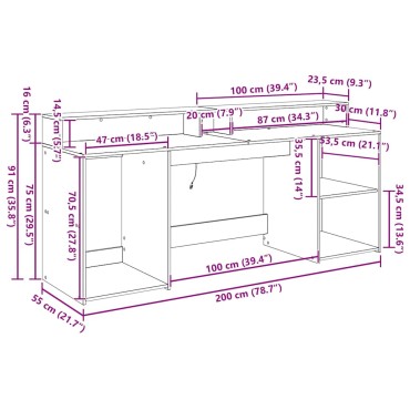 vidaXL Γραφείο Μαύρη δρυς 200x55x91cm Επεξεργασμένο ξύλο 1 τεμ.