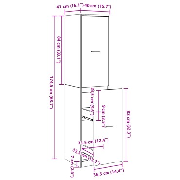 vidaXL Apothecary cabinet Μαύρη Βελανιδιά 40x41x174.5cm Μηχανικής Ξυλείας