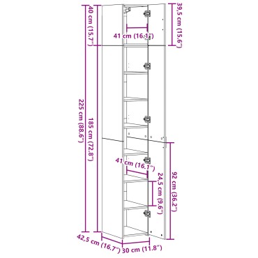 vidaXL Slim Storage Cabinet Μαύρος Δρυς 30x42.5x225cm Επεξεργασμένο Ξύλο 1 τεμ.