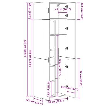 vidaXL Ντουλάπα Αποθήκευσης Παλιό Ξύλο 70x42.5x225cm Επεξεργασμένο Ξύλο 1 τεμ.