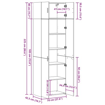 Ντουλάπα Αποθήκευσης vidaXL Δρυός Τέχνης 70x42.5x225cm Επεξεργασμένο Ξύλο 1 τεμ.