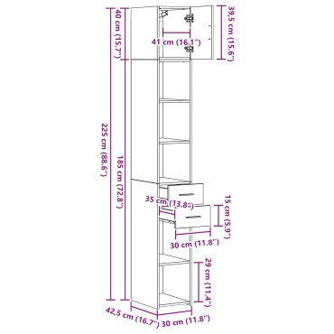 vidaXL Slim Storage Cabinet Δρυς 30x42.5x225cm Επεξεργασμένο Ξύλο 1 τεμ.