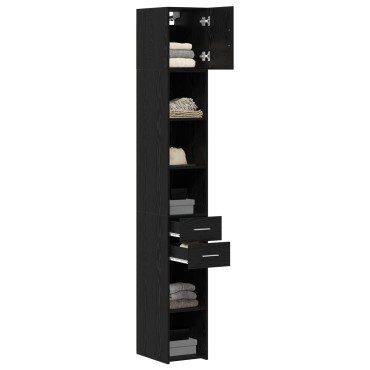 vidaXL Slim Storage Cabinet Μαύρος Δρυός 30x42.5x225cm Μηχανουργικό Ξύλο 1 τεμ.