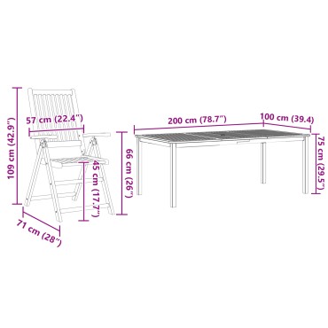 vidaXL Σέτ φαγητού για κήπο 7 τεμ. Καφέ Στερεό Ξύλο Ακακίας 200x100x74cm