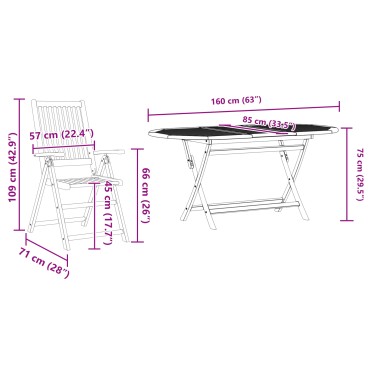 vidaXL Σέτ φαγητού για κήπο 7 τεμ. Καφέ Στερεό Ξύλο Ακακίας 160x85x75cm