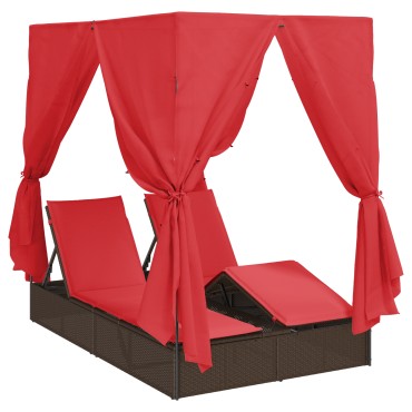 vidaXL Διπλή ξαπλώστρα Κόκκινο 205x129x200cm συνθετικό ρατάν
