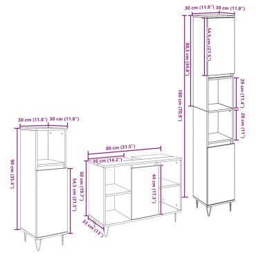 vidaXL Σετ Επίπλων Μπάνιου 3 τεμ. Μαύρη Οξυά 30x30x180cm