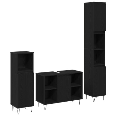 vidaXL Σετ Επίπλων Μπάνιου 3 τεμ. Μαύρη Οξυά 30x30x180cm