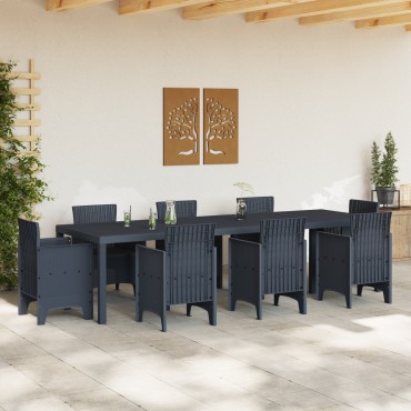 vidaXL Τραπέζι Κήπου Ανθρακί 300x100x73cm Poly Rattan 1 τεμ.