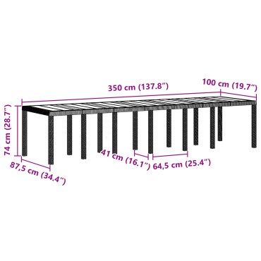 vidaXL Τραπέζι Κήπου Ανθρακί 350x100x73cm Πολυ Ράτταν 1 τεμ.