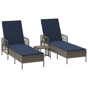 vidaXL Ξαπλώστρα 3 τεμ. συνθετικό ρατάν Γκρι και Navy Blue 200x55x92cm