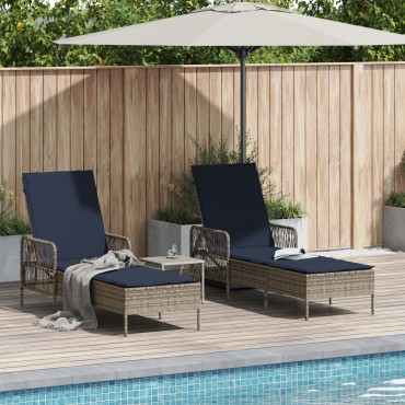 vidaXL Ξαπλώστρα 3 τεμ. συνθετικό ρατάν Γκρι και Navy Blue 200x55x92cm