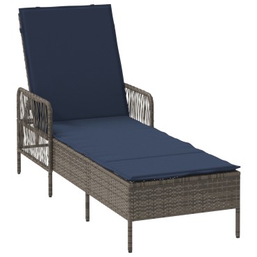 vidaXL Ξαπλώστρα 3 τεμ. συνθετικό ρατάν Γκρι και Navy Blue 200x55x92cm