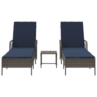 vidaXL Ξαπλώστρα 3 τεμ. συνθετικό ρατάν Γκρι και Navy Blue 200x55x92cm