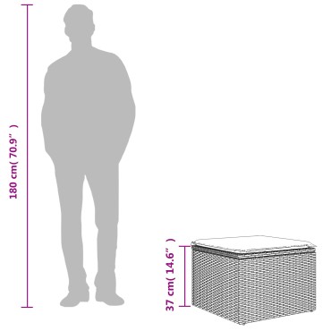 vidaXL Σκαμπό Κήπου με μαξιλάρι Γκρι 55x55x37cm συνθετικό ρατάν 1 τεμ.