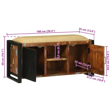 vidaXL Παγκάκι Επίπλου Πολύχρωμο 100x35x50cm Στέρεο Ξύλο Ανακυκλωμένο 1 τεμ.