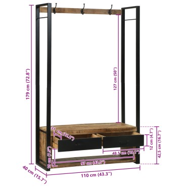 vidaXL Ράφι Ρούχων με γάντζους και ράφια 110x40x185cm Μασίφ ξύλο μάνγκο 1 τεμ.