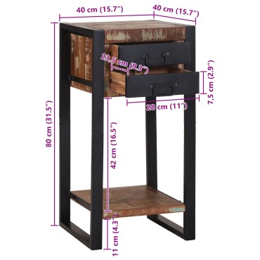 vidaXL Κομοδίνο Πολύχρωμο 40x40x80cm Μασίφ Ανακυκλωμένο Ξύλο 1 τεμ.