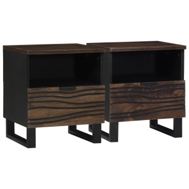 vidaXL Κομοδίνο 2 τεμ. Καρυδιά 40x33x46cm Επεξεργασμένο Ξύλο