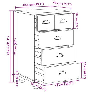 vidaXL Κουτί Με Συρτάρια 'ASKIM' Λευκό 45.8x40x79cm Στερεό Ξύλο Πεύκου