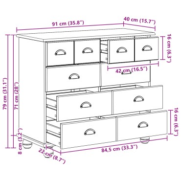 vidaXL Κουτί με Συρτάρια 'ASKIM' Καφέ μέλι 91x40x79cm Συμπαγές Ξύλο Πεύκου