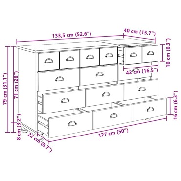 vidaXL Συρταριέρα ASKIM Καφέ 79x40x133,5cm Στερεά ξυλεία πεύκου 1 τεμ.