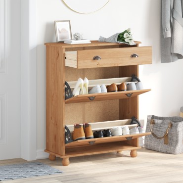 vidaXL Ντουλάπα Παπουτσιών "ASKIM" 85x35x108cm Μασίφ Ξύλο Πεύκου