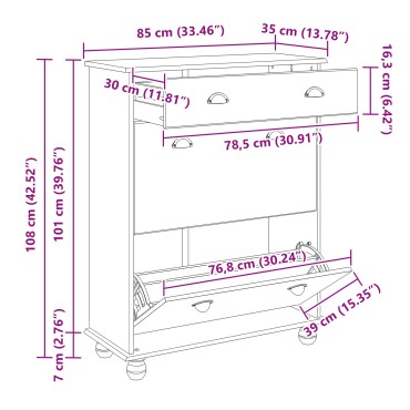 vidaXL Ντουλάπι Παπουτσιών ASKIM Λευκό 85x35x108cm Μασίφ Ξύλο Πεύκου