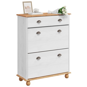 vidaXL Ντουλάπι Παπουτσιών ASKIM Λευκό 85x35x108cm Μασίφ Ξύλο Πεύκου