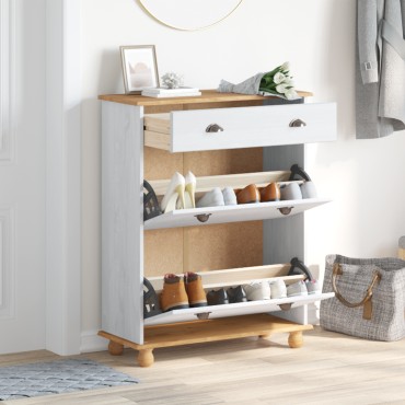 vidaXL Ντουλάπι Παπουτσιών ASKIM Λευκό 85x35x108cm Μασίφ Ξύλο Πεύκου