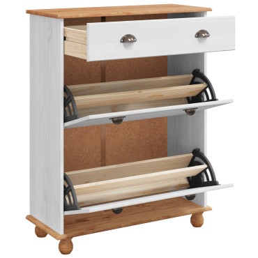 vidaXL Ντουλάπι Παπουτσιών ASKIM Λευκό 85x35x108cm Μασίφ Ξύλο Πεύκου