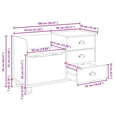 vidaXL Παγκάκι με αποθήκευση με συρτάρι ASKIM Καφέ 100x39x62 εκ 1 τεμ.