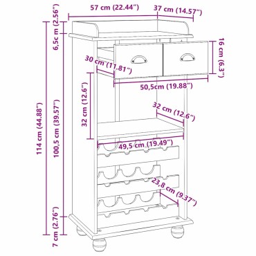 vidaXL Ντουλάπι κρασιού ASKIM Κερί Μέλι 57x37x114cm 1 τεμ.