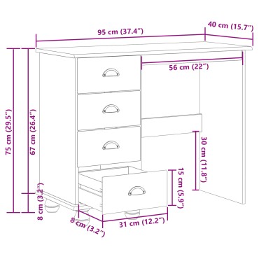 vidaXL Γραφείο 'ASKIM' με Συρτάρια 95x40x75cm Μασίφ Ξύλινο Πεύκο 1 τεμ.