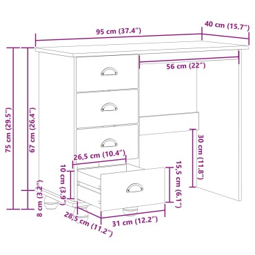 vidaXL Γραφείο γραφής ASKIM Καφέ 95x40x75cm Στερεά ξυλεία πεύκου 1 τεμ.