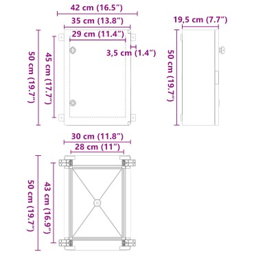 vidaXL Κάτωθι Ελέγχου IP65 Αδιάβροχο Γκρι 35x19,5x50 εκ ABS Πλαστικό