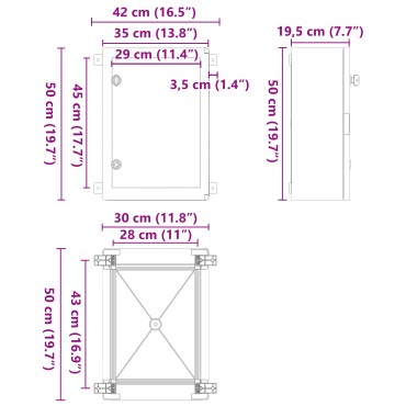 vidaXL Ντουλάπι Ελέγχου IP65 Αδιάβροχο Γκρι 35x19,5x50 εκ. Πλαστικό ABS