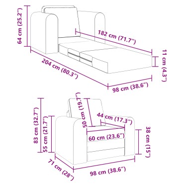 vidaXL Καθίσμα Σαλονιού Κρεβάτι 2-in-1 Μαύρο 98x71x83cm Βελούδο