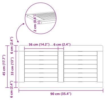 vidaXL Επιφάνεια 90x45x2cm Ορθογώνιο Μασίφ Ξύλο Teak