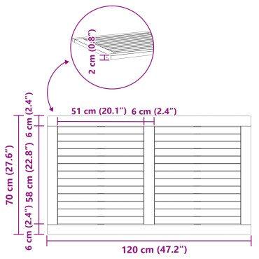 vidaXL Καπάκι τραπεζιού 120x70x2,2cm Ορθογώνιο Μασίφ ξύλο Acacia