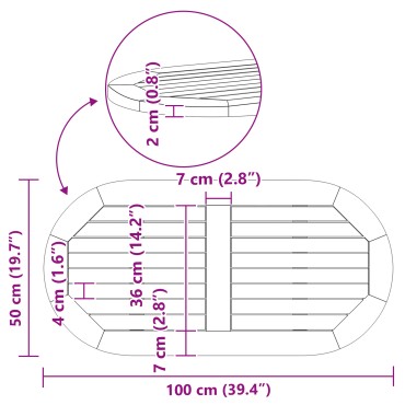 vidaXL Ωοειδής Επιφάνεια Τραπέζι 100x50x2.2cm μασίφ ξύλο ακακίας