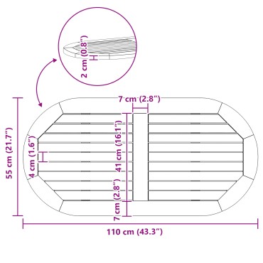 vidaXL Επιφάνεια Τραπεζιού 110x55x2,2cm Ωοειδής Μασίφ Ξύλο Ακακίας 1 τεμ.