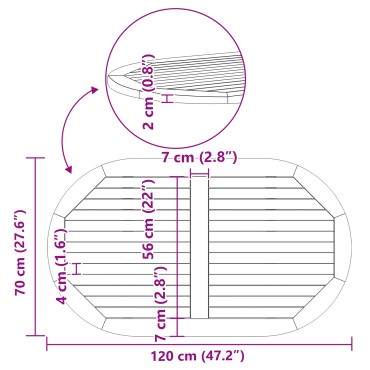 vidaXL Επιφάνεια Τραπέζι 120x70x2,2cm Ωοειδής Μασίφ Ξύλο Acacia