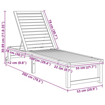 vidaXL Ξαπλώστρα Καφέ 202x53x89cm Στερεό Ξύλο Ακακίας 1 τεμ.