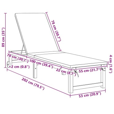 vidaXL Ξαπλώστρα Στερεό Ξύλο Ακακίας Καφέ 202x53x89cm 1 τεμ.