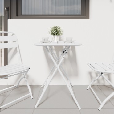 Πτυσσόμενο τραπέζι κήπου vidaXL Λευκό 55x55x73cm από ατσάλι