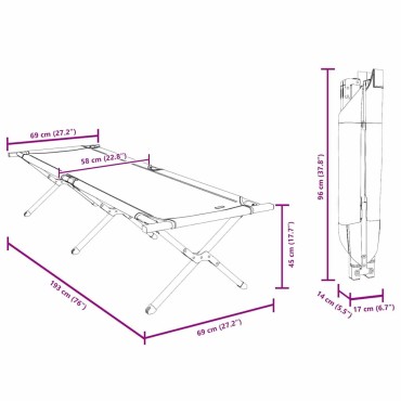 vidaXL Αναδιπλούμενο Κρεβάτι Κάμπινγκ Γκρι 193 x 69 x 45 εκ.